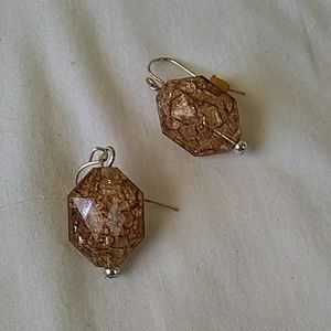 Unique gold veined glass bead earrings